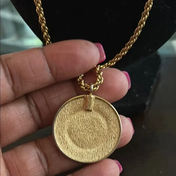 Dior Gold Necklace with Circular Pendant and Dainty Chain 27”